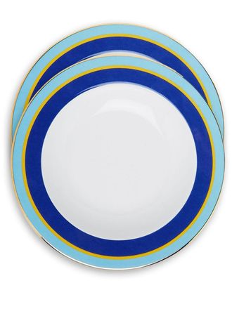 La DoubleJ Rainbow soup plates (set of two) - unisex - Porcelain/18kt Gold - One Size - Blue