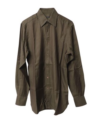 Gucci Gucci Haringbone Overhemd met Knopen in Donkerbruin Katoen
