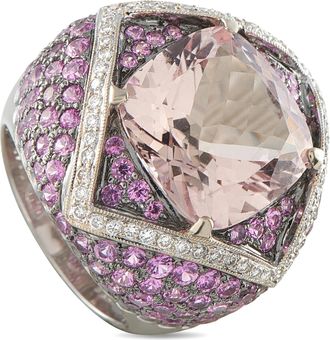 Luxury Bazaar 18K White Gold 0.48ct Diamond, Morganite, and Pink Sapphire Ring MF15-062526