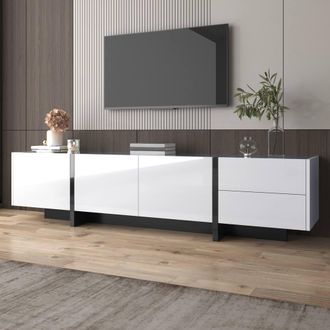 Merax Modern TV Unit, Media Console Table with 3 Doors & 2 Drawers in White