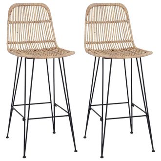 vidaXL Taburete De Bar 2 Pcs Natural 44 X 55 X 109 Cm Rat&aacute;n Y Acero Vidaxl