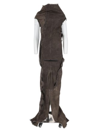 Rick Owens Brown Avant-Garde Raw Finish Cotton Maxi Dress