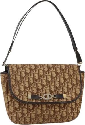 Dior Pre-owned Shoulder Bags, female, Beige, Size: ONE SIZE Pre-owned Vintage Trotter Canvas Shoulder Bag