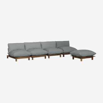 Sklum Sof&aacute; Modular Reclinable De 4 Piezas Con Puff En Madera De Acacia Brina Sklum