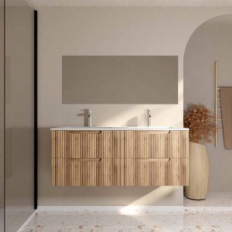 Aurlane Mueble De Ba&ntilde;o 120cm Madera - 4 Cajones Ondulados - Lavabo Doble - Leon