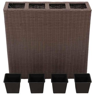 Berkfield Home Garden Raised Bed with 4 Pots Poly Rattan Brown