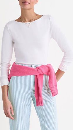 Vineyard Vines Boat Neck Stretch Cotton Top in White Cap at Nordstrom, Size X-Large