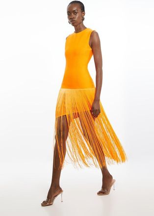 Karen Millen Petite Figure Form Bandage Tassel Asymmetric Dress