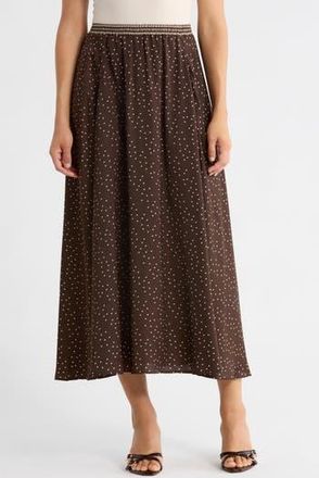 Max Studio Satin Midi Skirt in Chocolate Medium Scatter Dot at Nordstrom Rack, Size X-Small