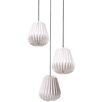 Beliani Lampada a sospensione a 3 luci con paralume in carta e base in metallo stile moderno bianco Honde