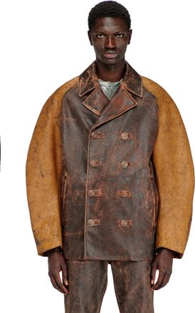 Diesel Cocoon peacoat in crackle leather - Leather jackets - Man - Brown
