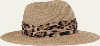 Eugenia Kim Courtney Animal-Print Sash Woven Packable Fedora