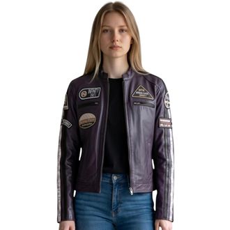 Infinity Leather Dames Biker Racing Badges Paarse Leren Jas-Incheon