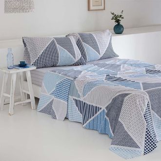 COTTON ARTEAN Juego de s&aacute;banas algod&oacute;n-poli&eacute;ster azul 250x270 Cama 160