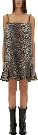Ganni Foil Print Denim Strap Dress - Dames - Korte kleedjes - Bruin - S - Denim - Kleedjes