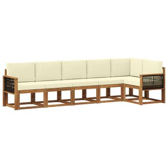 vidaXL Conjunto De Sof&aacute;s De Exterior 6 Pcs Natural Y Crema Poli&eacute;ster Vidaxl