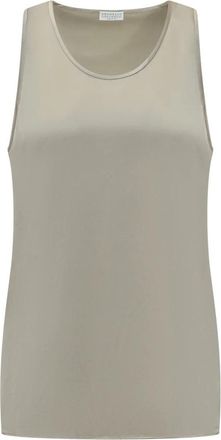 Brunello Cucinelli Girocollo SM - Dames - Tops zonder mouwen - Groen - M - Tops