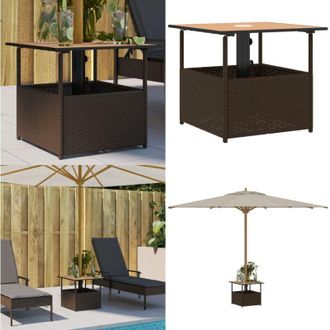 vidaXL Tavolo Giardino Foro Ombrellone Marrone 55x55x46,5cm Polyrattan - Tavolo con foro per ombrellone - Tavolo da esterno