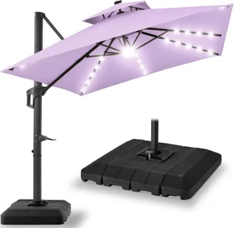 Best Choice Products 10x10ft 2-Tier Square Outdoor Solar LED Cantilever Patio Umbrella w/ Base Included