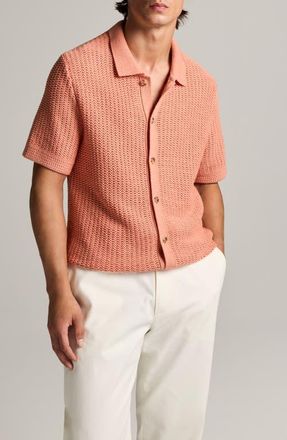 Vince Crochet Cotton Short Sleeve Button-Up Shirt in Sunset Peak at Nordstrom, Size Xx-Large