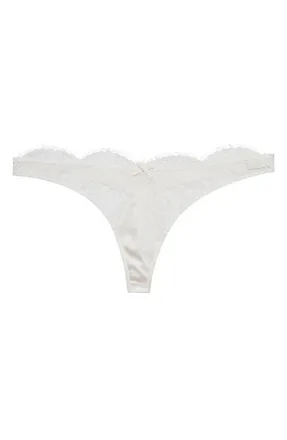 Fleur du Mal Frankie Lace & Satin Thong in Ivory at Nordstrom, Size 3