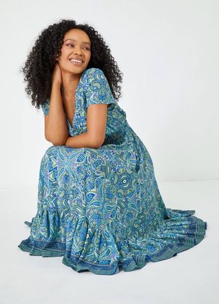 Roman Paisley Print Frill Hem Midi Dress
