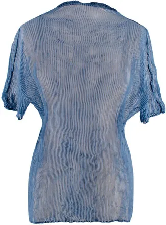 Issey Miyake Blue Pleated Sheer Top