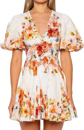 Hemant & Nandita Saba Puff Sleeve Mini Dress In Ivory Floral