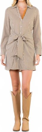 THML Clothing Long Sleeve Striped Dress In Brown