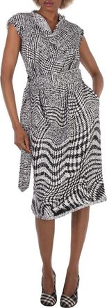 Burberry Warped Houndstooth Linen Blend Dress, Brand Size 4 ( US Size 2 )