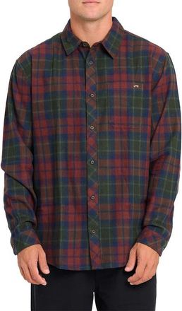 Billabong Coastline Plaid Cotton Flannel Button-Up Shirt in Tortoise Shell at Nordstrom, Size Xx-Large