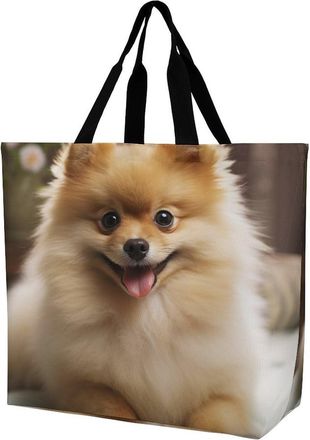 Generic Cute Pomeranian Dog Shopper Bag Reusable Tote Bag Large Capacity Tote Bags For Ladies College Beach