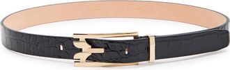 Victoria Beckham Dorian Pin Buckle Crocodile-effect Leather Belt - Black - 100 (UK18 / Xxl)