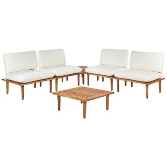 Beliani Conjunto De Jard&iacute;n 4 Plazas Moderno De Madera De Acacia Certificada Con Cojines Blanco Crema Frascati