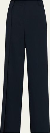 Jason Wu Asymmetric Pleat Straight-Leg Cady Trousers