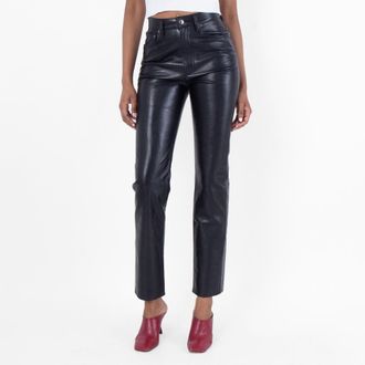 A Gold E 90s Pinch Waist Long Leather Pants, Size 24