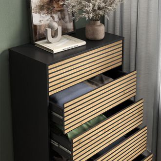 Vicco C&oacute;moda Eliza, Negro/roble, 76 X 120 Cm Con 5 Cajones Vicco