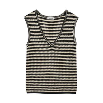 Anine Bing Sleeveless Tops, female, Black, Size: XS Sueter Rayas Cuello V