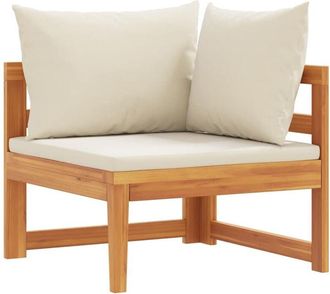 vidaXL Sof&aacute; Esquinero Con Cojines Blanco Crema Madera De Acacia Vidaxl