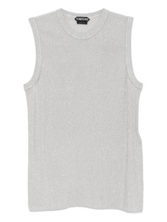 Tom Ford Top crop a coste con paillettes - Grigio