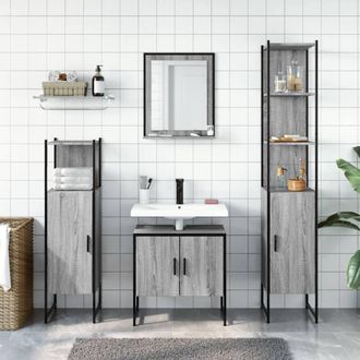 Berkfield Home Stylish 4 Piece Bathroom Cabinet Set Grey Sonoma Engineered Wood