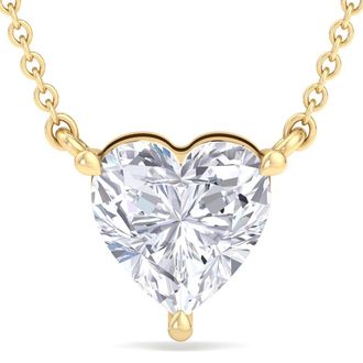 SuperJeweler Heart Shape Lab Grown Diamond Pendant Necklace in 14K White or Yellow Gold - 1/4 to 7 Carat Total Weight - Classic Solitaire Setting for Women