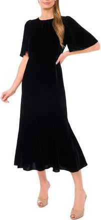 Ted Baker Flounce Sleeve Velvet Dress in Rich Black at Nordstrom, Size 8