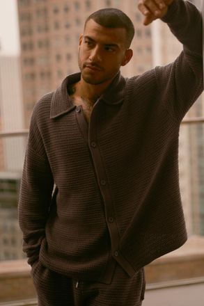 Alo | Shift Knit Button Up Long Sleeve Top in Espresso Brown, Size: Medium