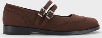 Charles & Keith Faux Suede Double-Strap Brogue Mary Janes