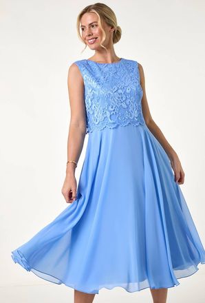 Roman Lace Overlay Midi Dress