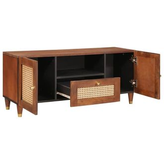 Berkfield Home Media Storage Cabinets & Racks Brown Cane & solid mango wood