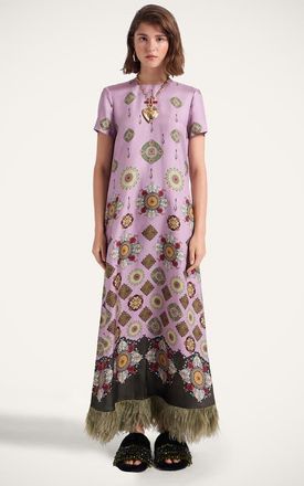 La DoubleJ Swing Dress With Feathers in Nucleus Plac&eacute;e Dusty Pink at Nordstrom, Size X-Large