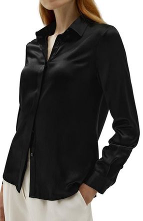 LilySilk Basic Concealed Placket Silk Shirt in Black at Nordstrom, Size X-Large