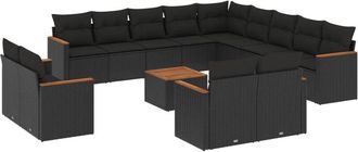 vidaXL Set Sof&aacute;s De Jard&iacute;n 14 Pzas Con Cojines Rat&aacute;n Sint&eacute;tico Negro Vidaxl